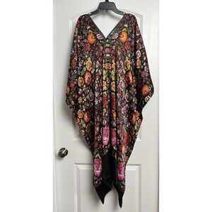 Pineda Covalin Flores de Juchitan 100% Silk Kaftan Huipil Poncho One Size $693